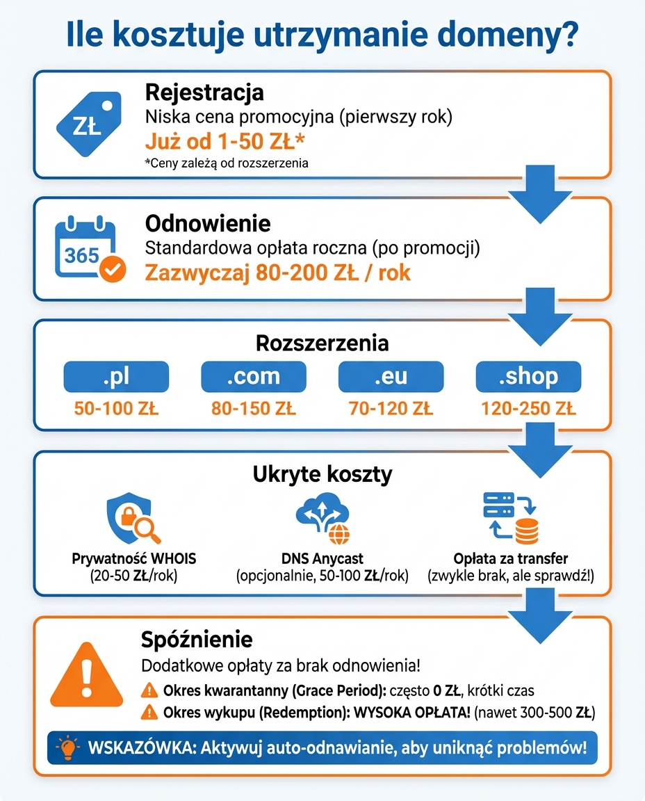 Infografika kosztów domeny